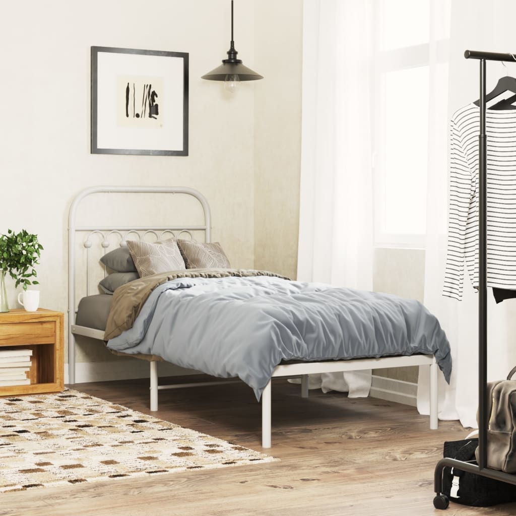 vidaXL Metal Bed Frame without Mattress with Headboard White 80x200cm 1
