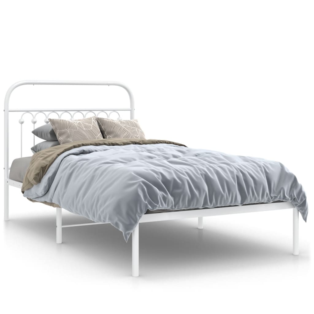 vidaXL Metal Bed Frame without Mattress with Headboard White 100x190cm 2