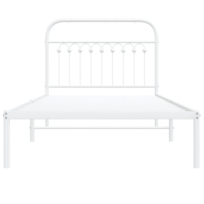 vidaXL Metal Bed Frame without Mattress with Headboard White 100x190cm 4