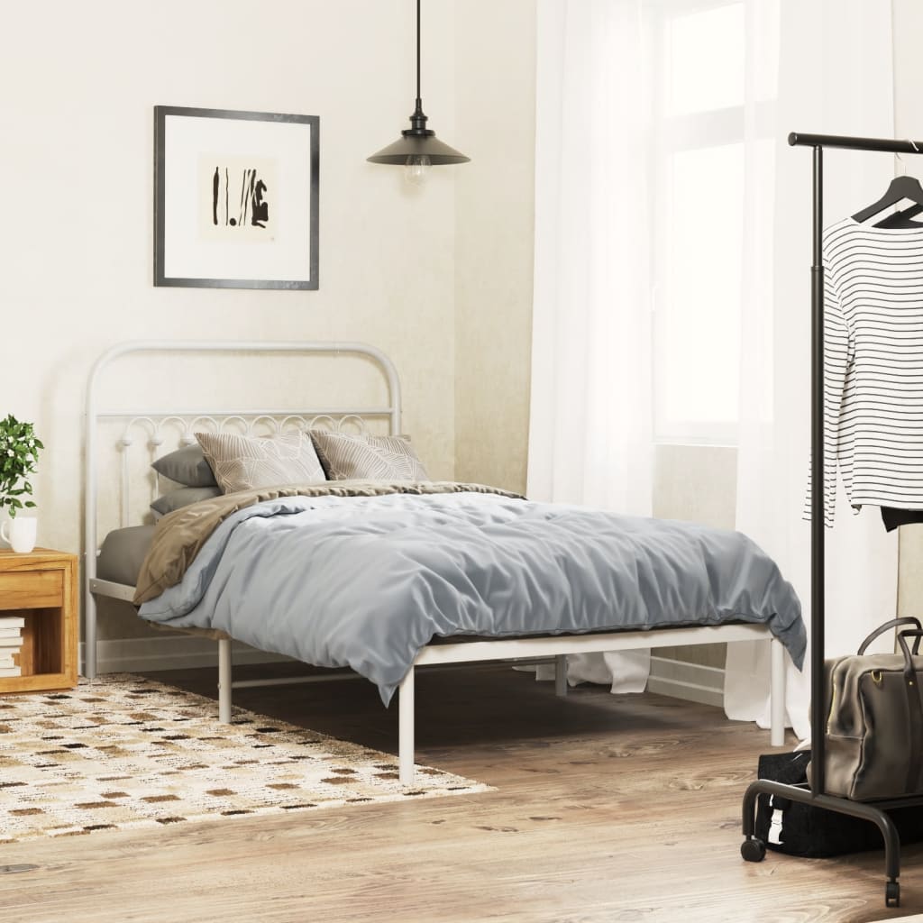 vidaXL Metal Bed Frame without Mattress with Headboard White 100x190cm 1