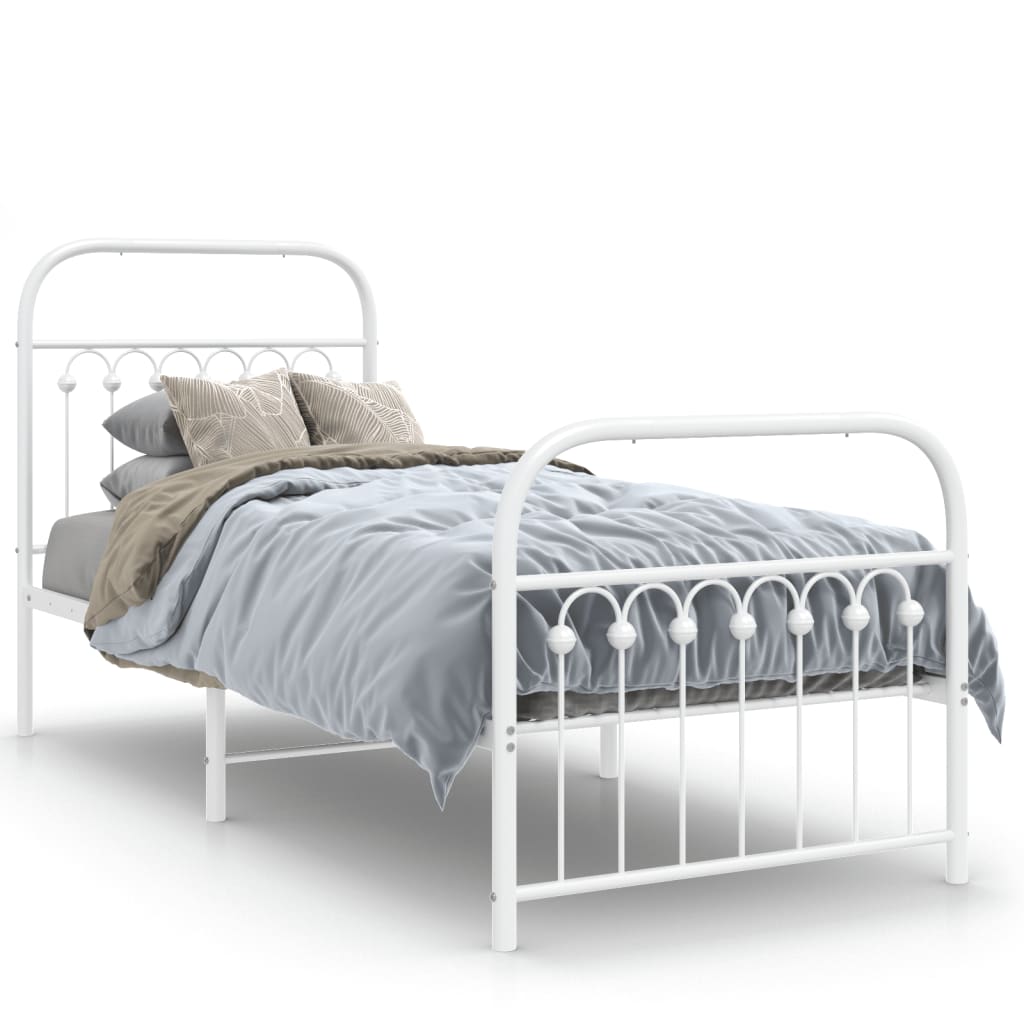 vidaXL Metal Bed Frame without Mattress with Footboard White 75x190cm 2
