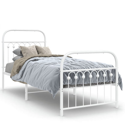 vidaXL Metal Bed Frame without Mattress with Footboard White 75x190cm 2