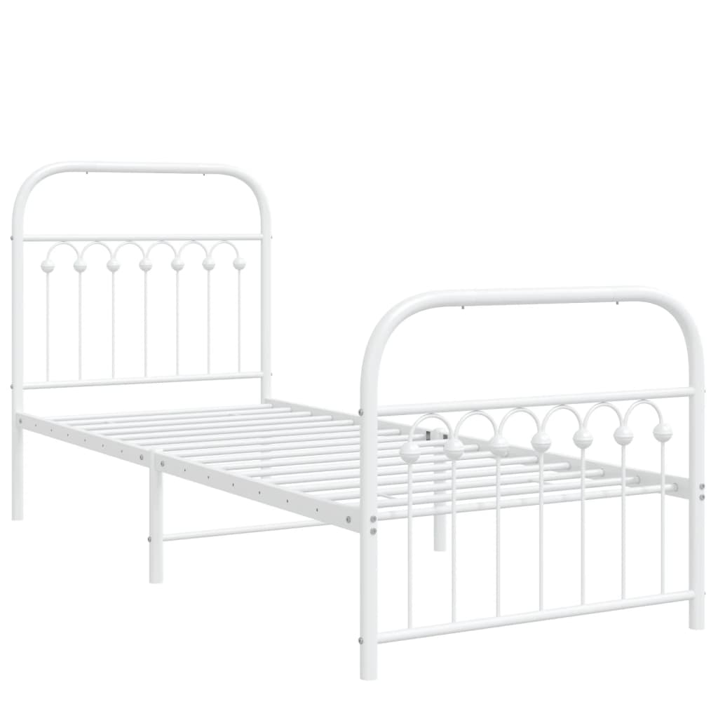 vidaXL Metal Bed Frame without Mattress with Footboard White 75x190cm 3