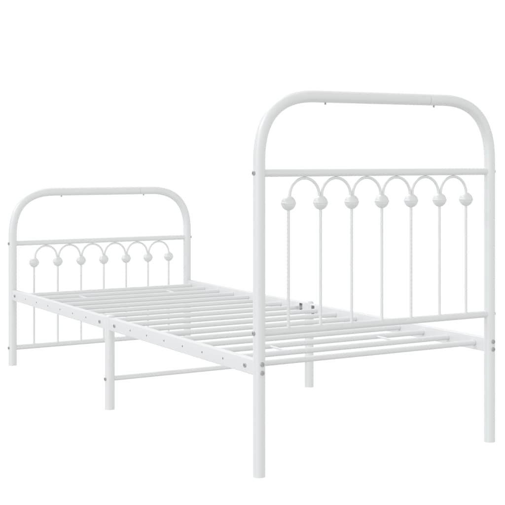 vidaXL Metal Bed Frame without Mattress with Footboard White 75x190cm 6