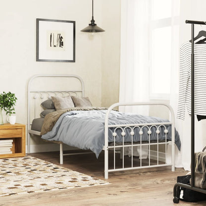 vidaXL Metal Bed Frame without Mattress with Footboard White 75x190cm 1