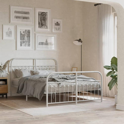 Metal Bed Frame without Mattress Footboard Headboard White