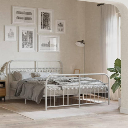 Metal Bed Frame without Mattress with Footboard with Headboard & Footboard White 150 cm 200 cm