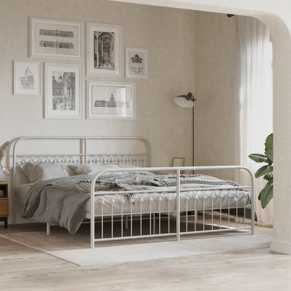 Metal Bed Frame without Mattress with Footboard with Headboard & Footboard White 183 cm 213 cm