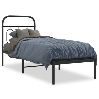 vidaXL Metal Bed Frame without Mattress with Headboard Black 75x190cm 2