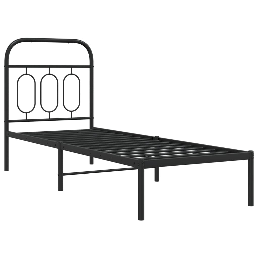 vidaXL Metal Bed Frame without Mattress with Headboard Black 75x190cm 3