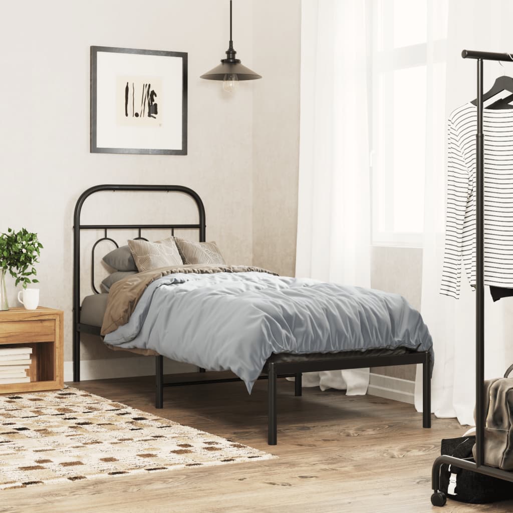 vidaXL Metal Bed Frame without Mattress with Headboard Black 75x190cm 1