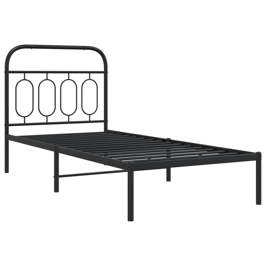 vidaXL Metal Bed Frame without Mattress with Headboard Black 90x190cm 3