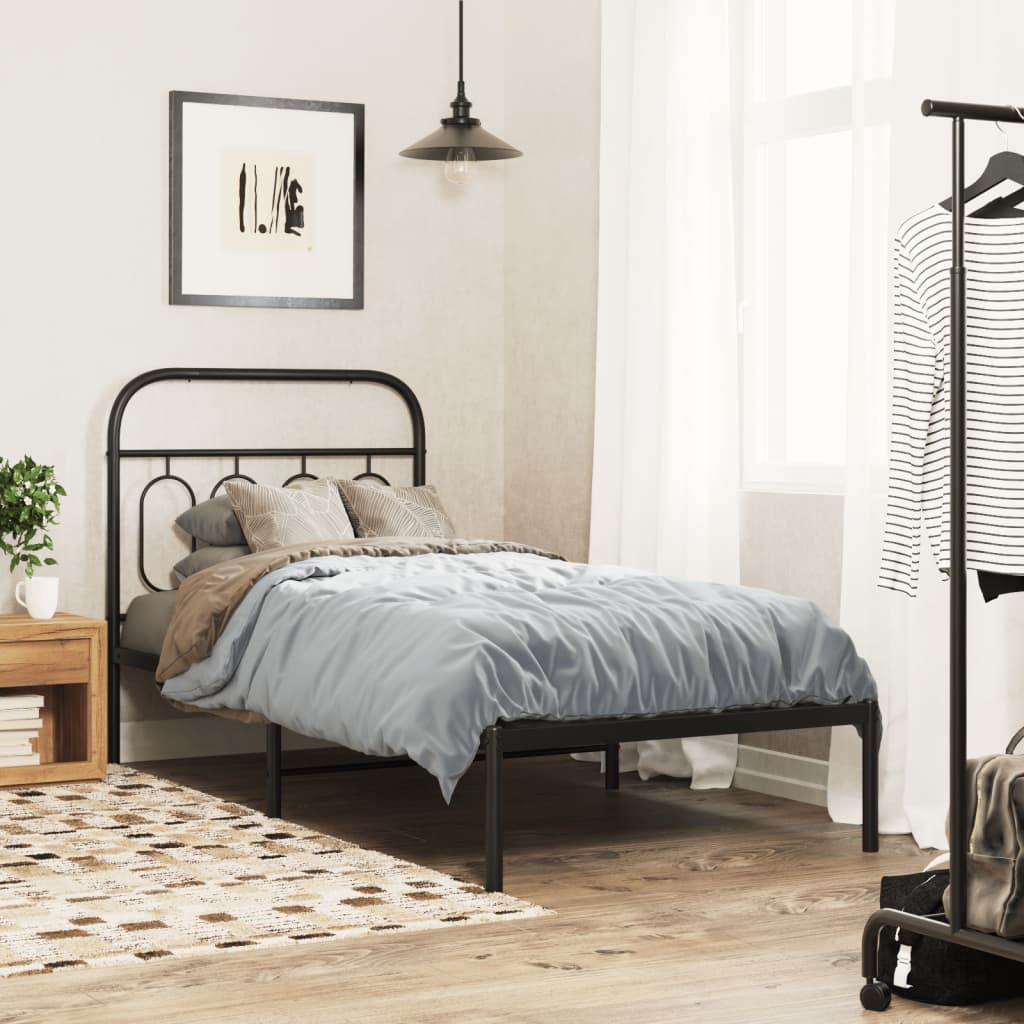 vidaXL Metal Bed Frame without Mattress with Headboard Black 90x190cm 1