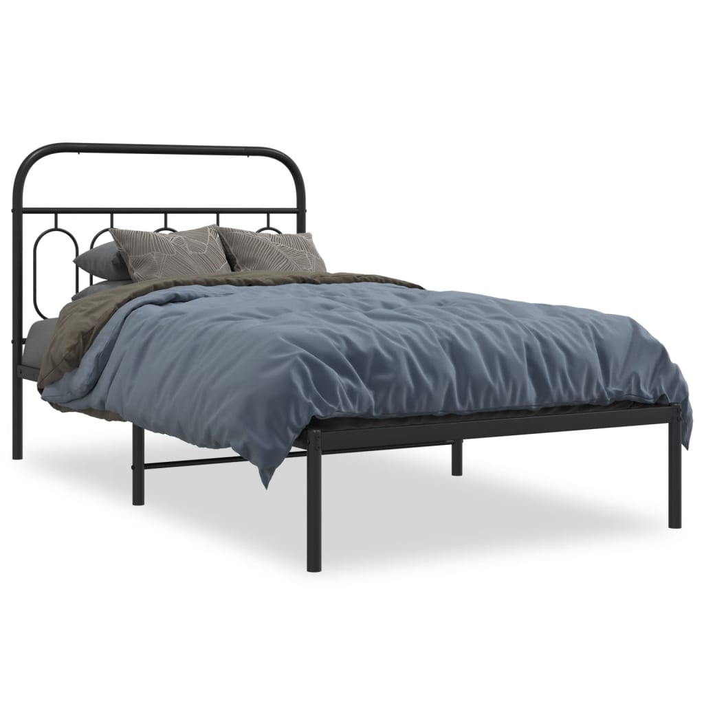 vidaXL Metal Bed Frame without Mattress with Headboard Black 100x190cm 2