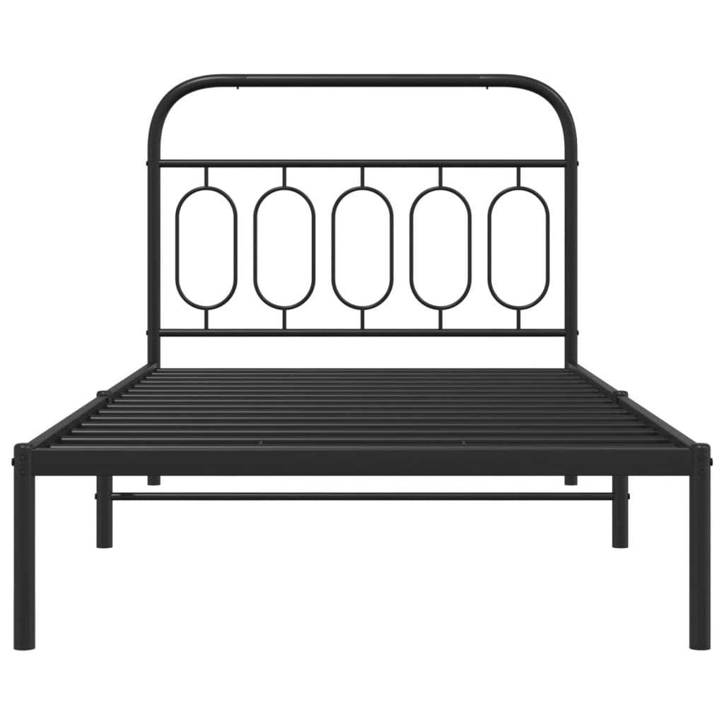 vidaXL Metal Bed Frame without Mattress with Headboard Black 100x190cm 4