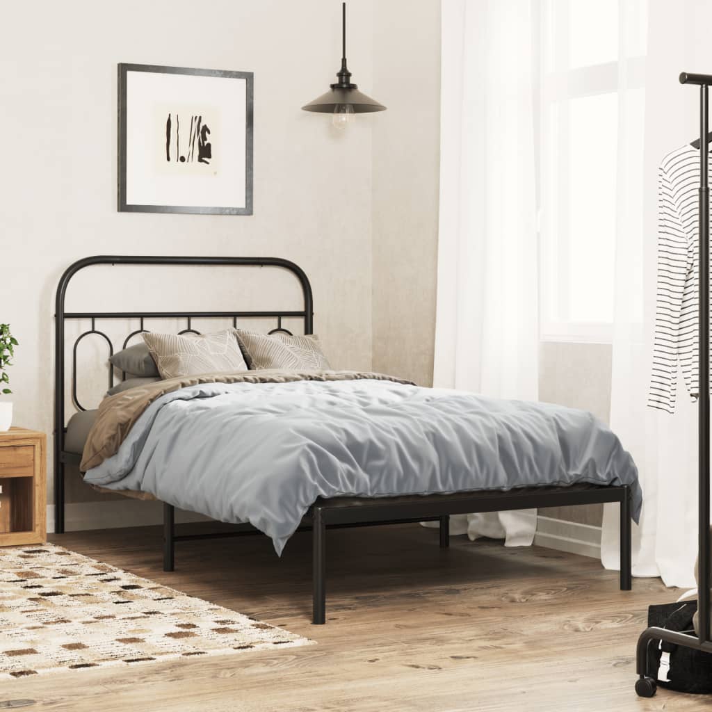 vidaXL Metal Bed Frame without Mattress with Headboard Black 100x190cm 1