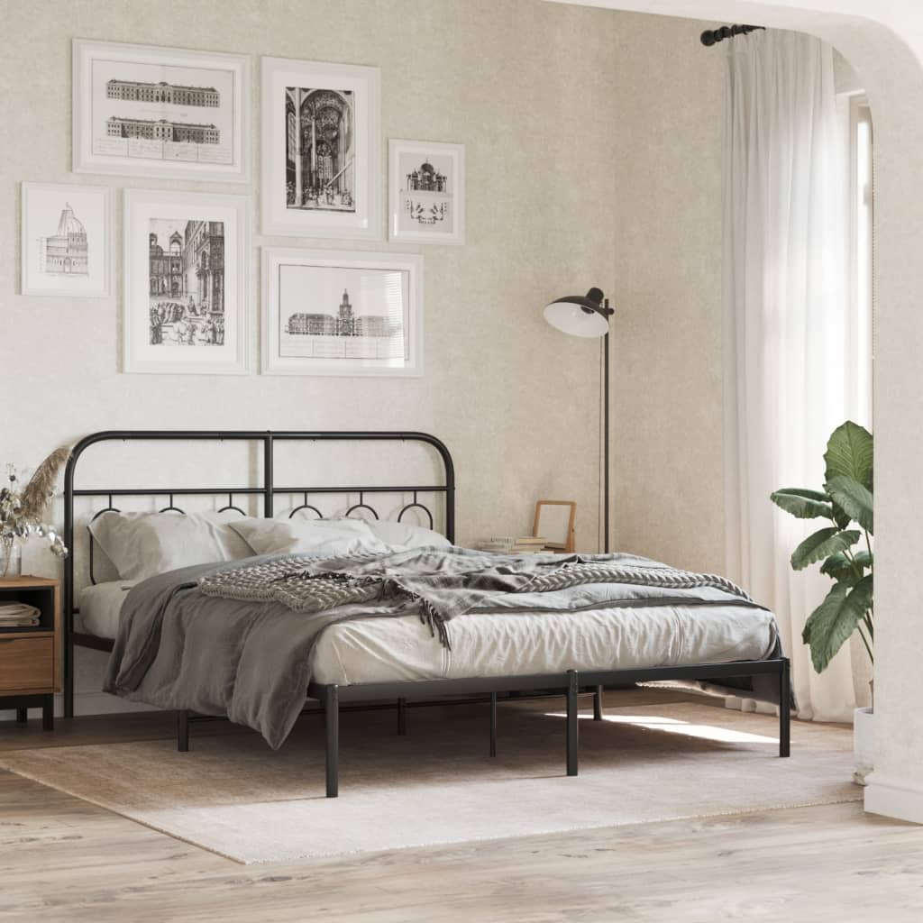 vidaXL Metal Bed Frame without Mattress With headboard Black
