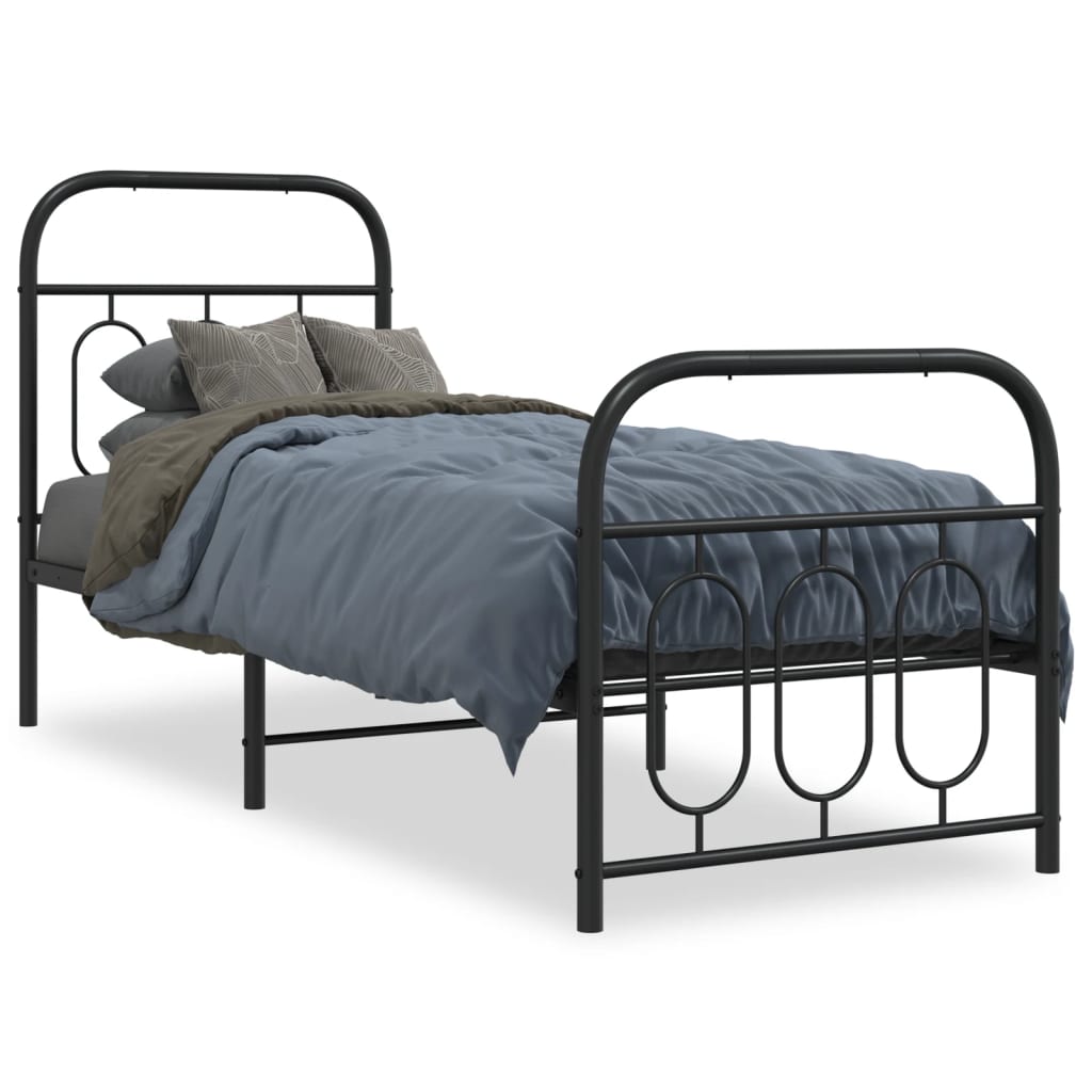 vidaXL Metal Bed Frame without Mattress with Footboard Black 75x190cm 2