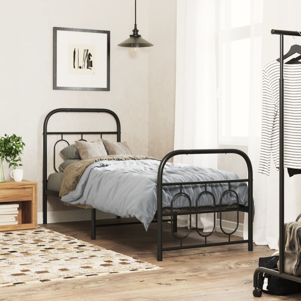 vidaXL Metal Bed Frame without Mattress with Footboard Black 75x190cm 1