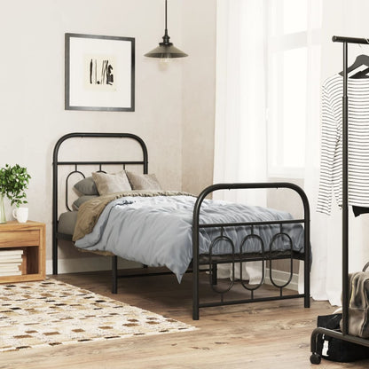 vidaXL Metal Bed Frame without Mattress with Footboard Black 75x190cm 1