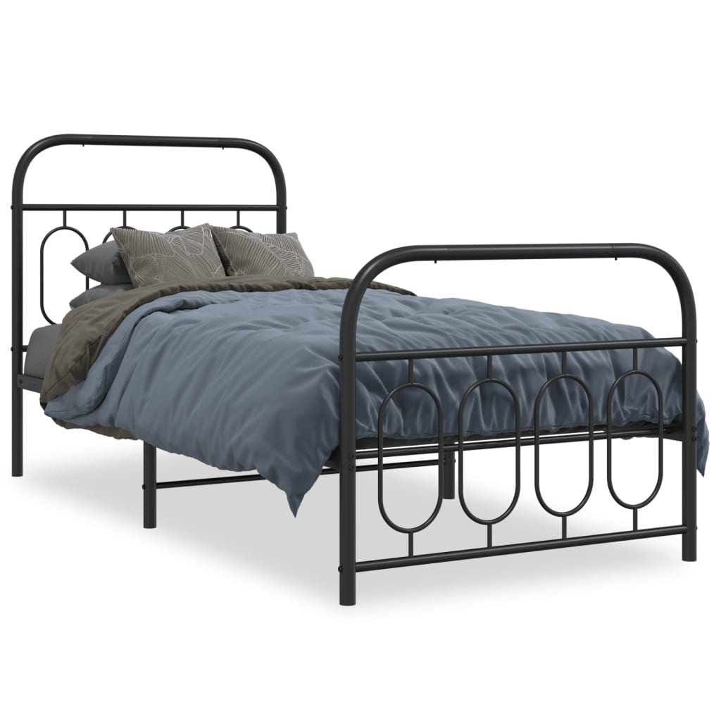 vidaXL Metal Bed Frame without Mattress with Footboard Black 80x200cm 2