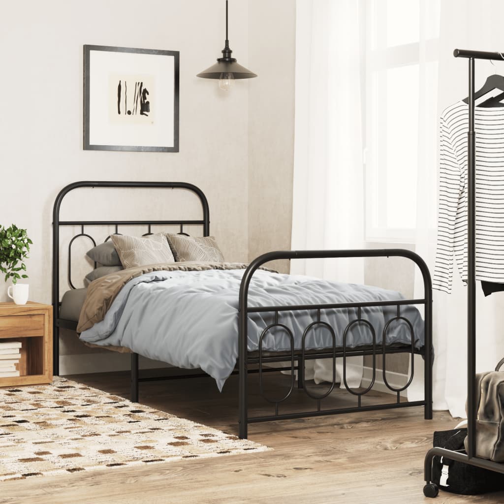 vidaXL Metal Bed Frame without Mattress with Footboard Black 80x200cm 1