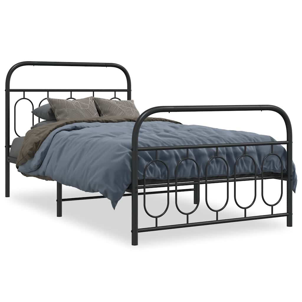 vidaXL Metal Bed Frame without Mattress with Footboard Black 100x190cm 2
