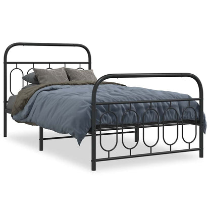 vidaXL Metal Bed Frame without Mattress with Footboard Black 100x190cm 2