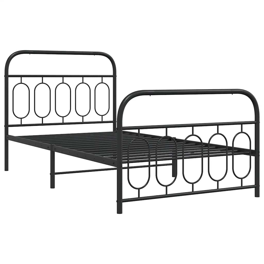 vidaXL Metal Bed Frame without Mattress with Footboard Black 100x190cm 3