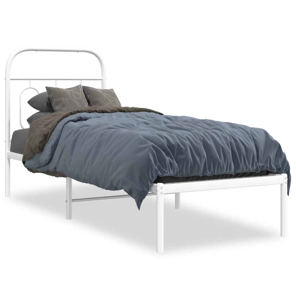 vidaXL Metal Bed Frame without Mattress with Headboard White 75x190cm 2
