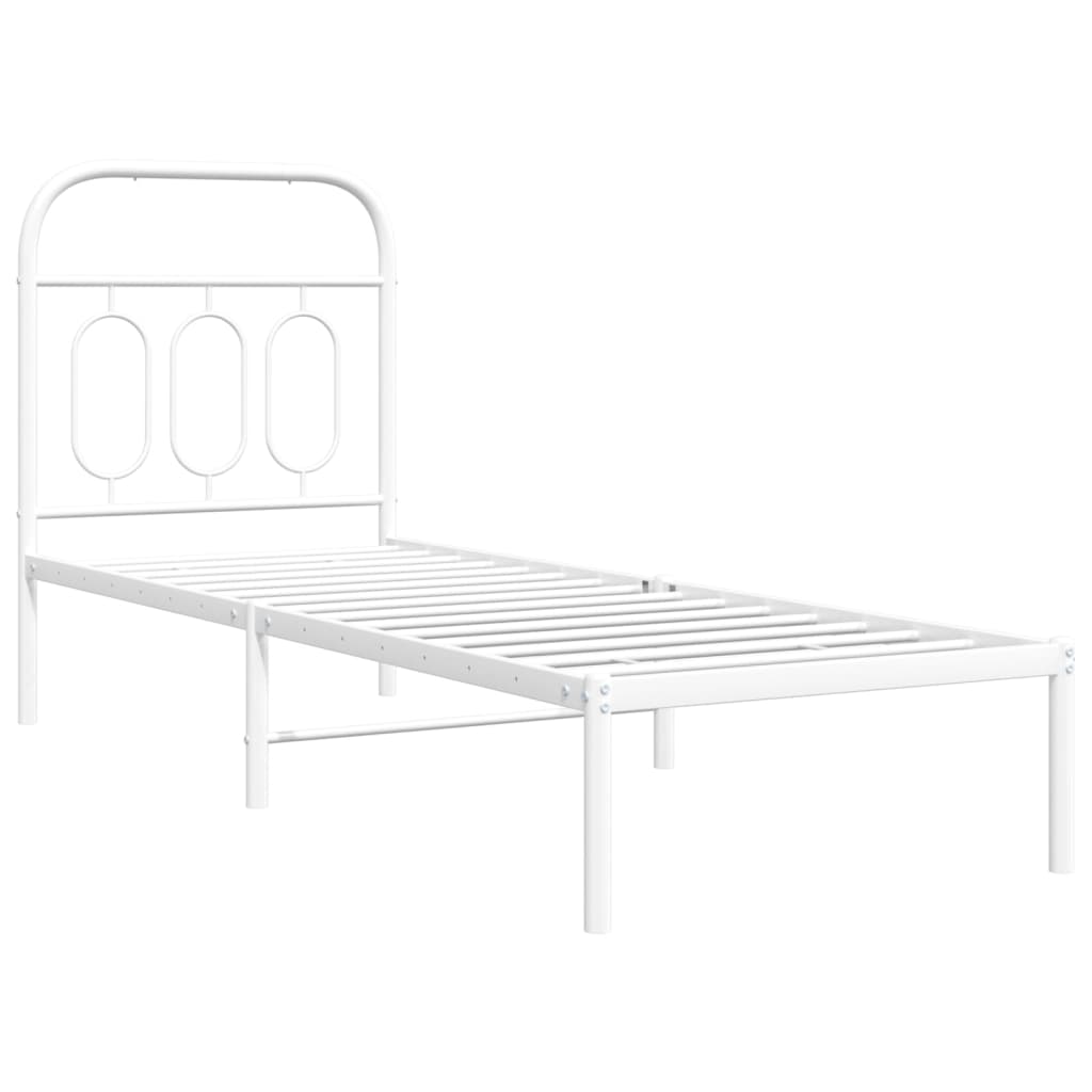 vidaXL Metal Bed Frame without Mattress with Headboard White 75x190cm 3