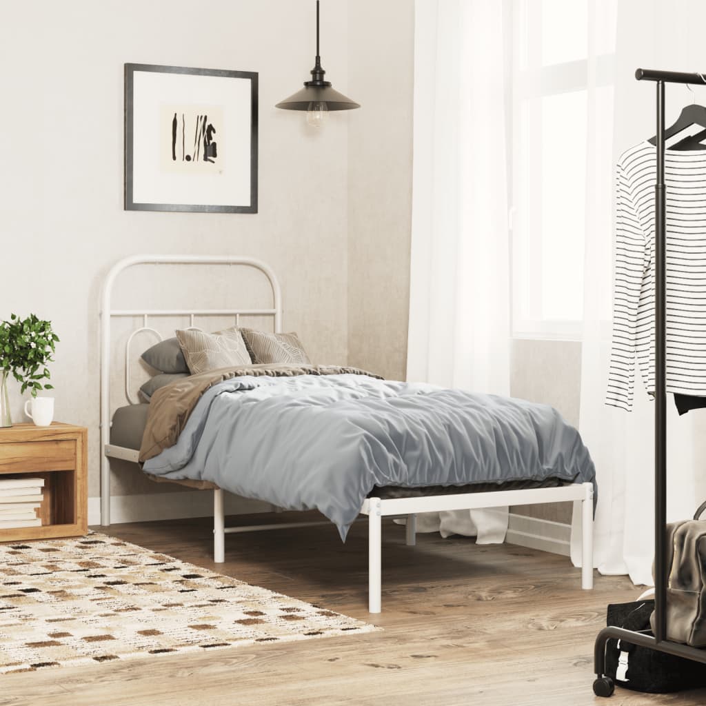 vidaXL Metal Bed Frame without Mattress with Headboard White 75x190cm 1