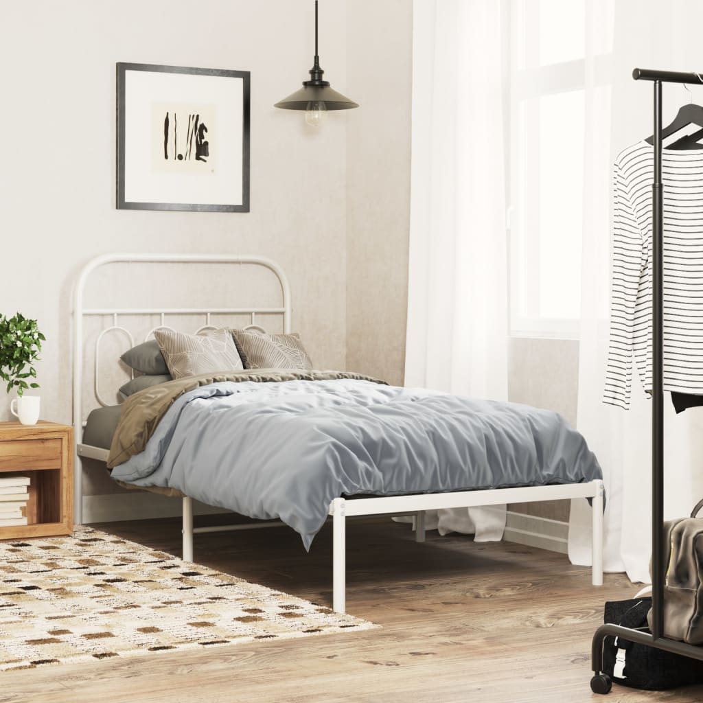 vidaXL Metal Bed Frame without Mattress with Headboard White 80x200cm 1