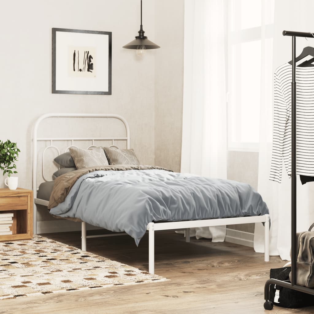 vidaXL Metal Bed Frame without Mattress with Headboard White 90x190cm 1