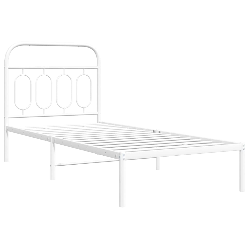 vidaXL Metal Bed Frame without Mattress with Headboard White 90x200cm 3