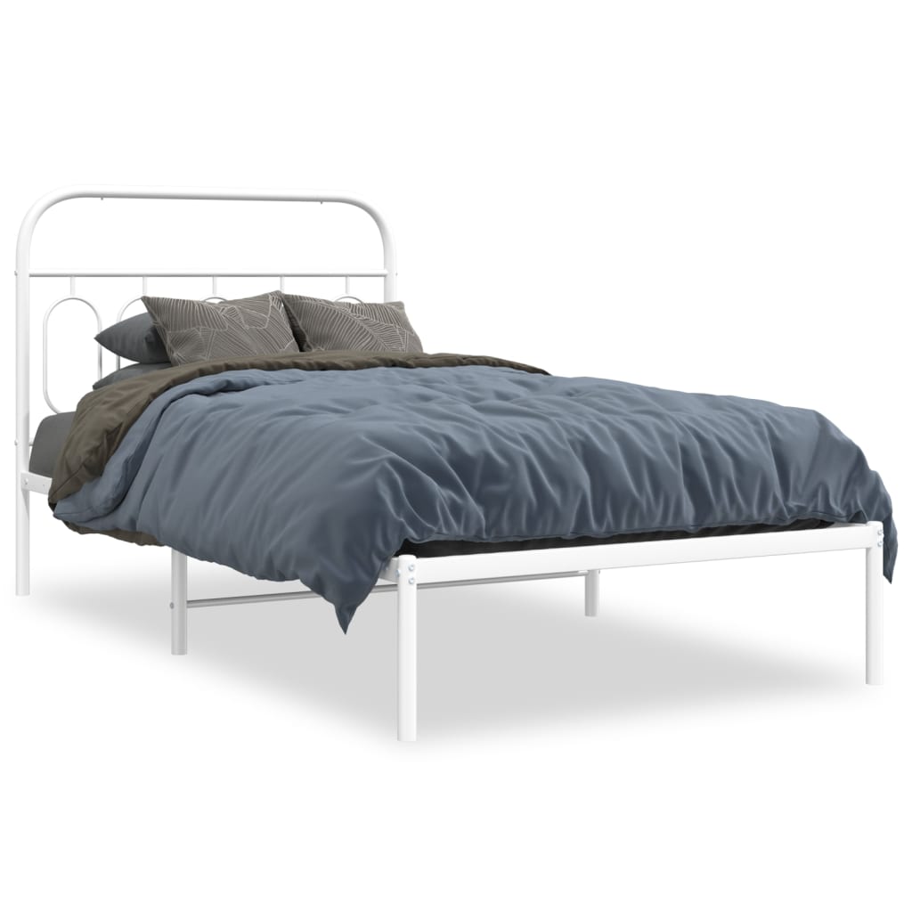 vidaXL Metal Bed Frame without Mattress with Headboard White 100x190cm 2