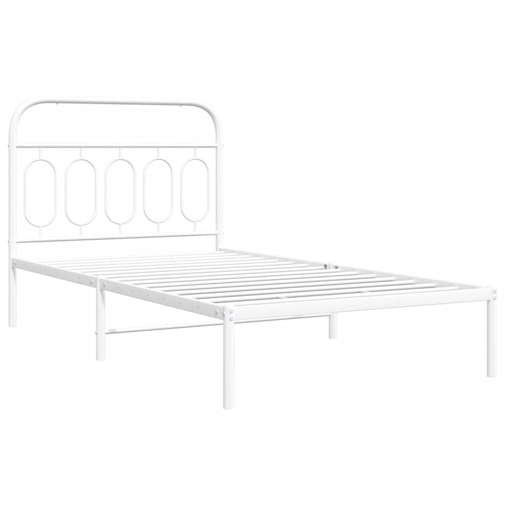 vidaXL Metal Bed Frame without Mattress with Headboard White 100x190cm 3