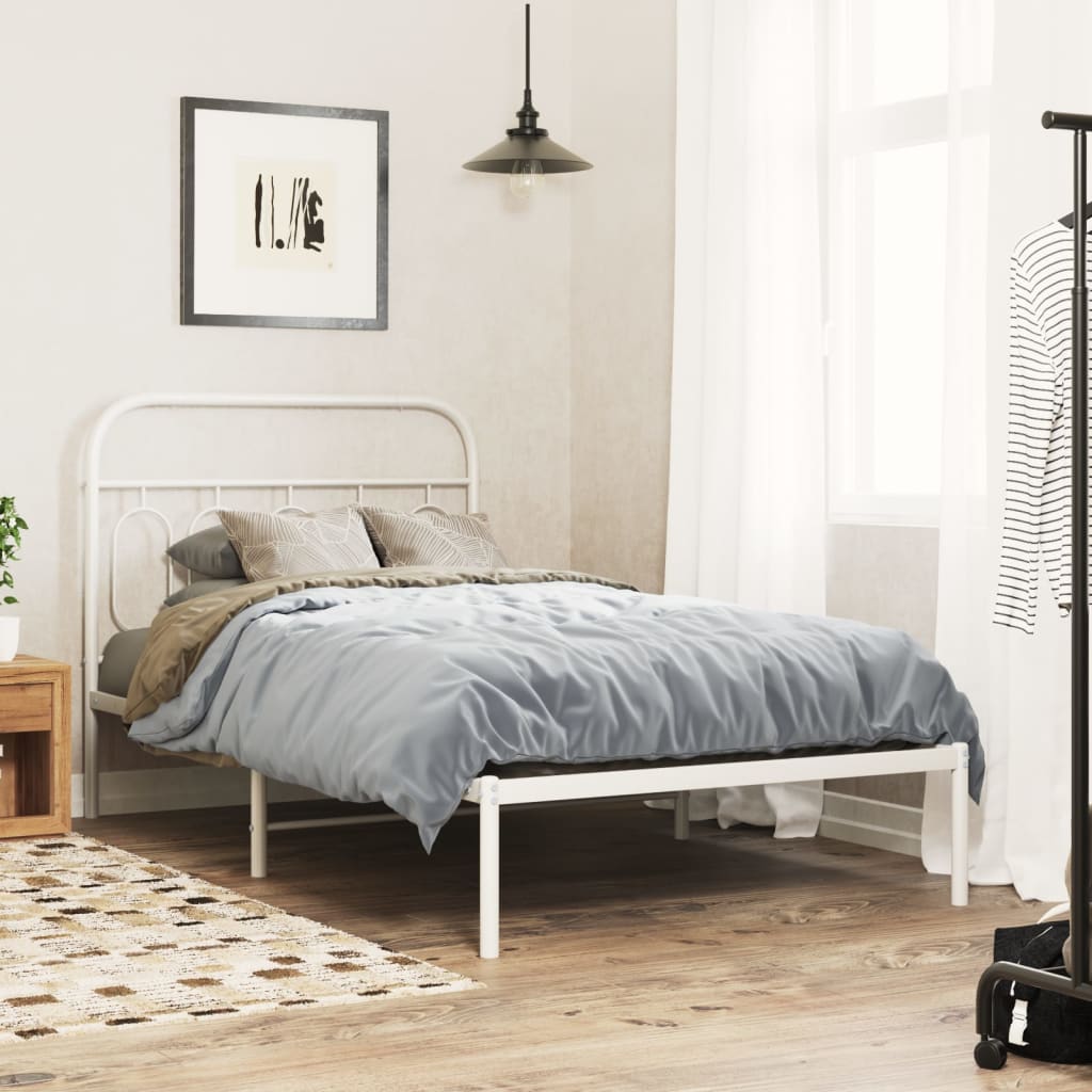 vidaXL Metal Bed Frame without Mattress with Headboard White 100x190cm 1