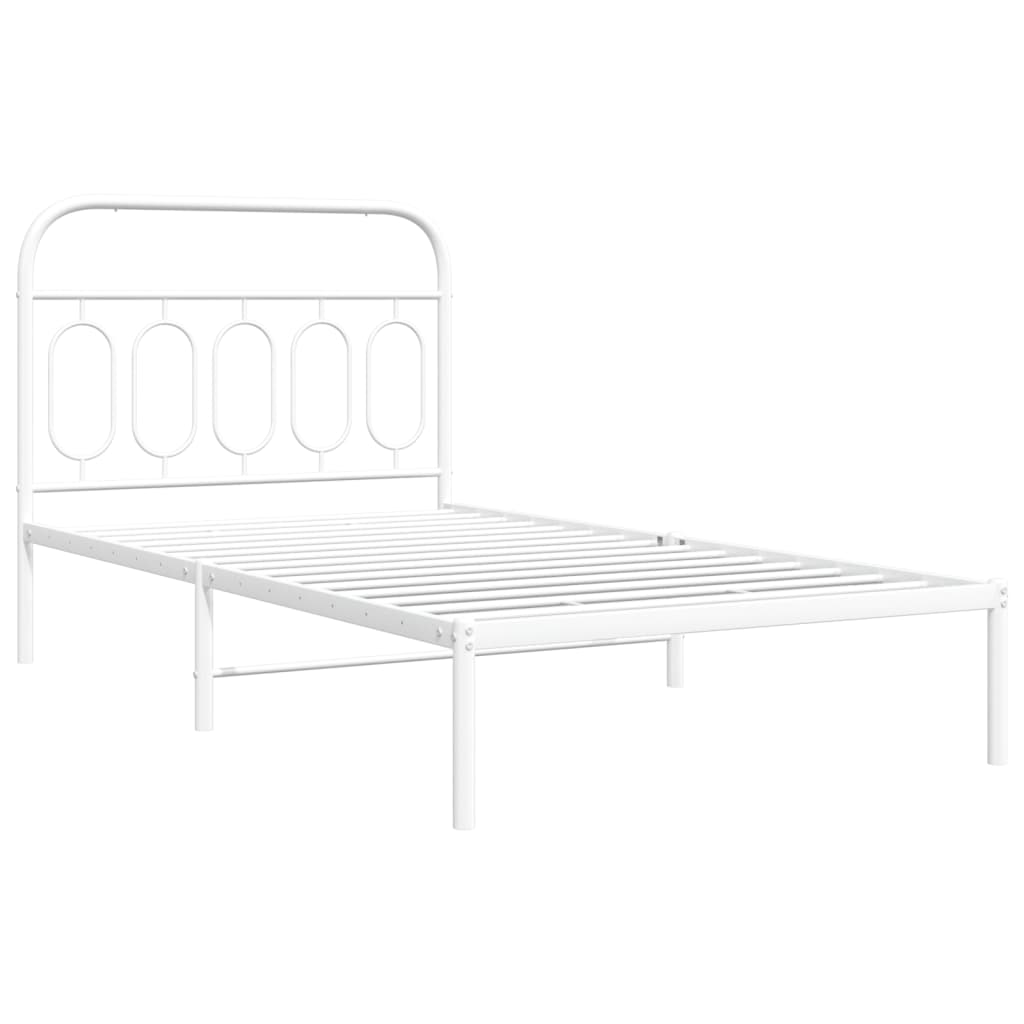 vidaXL Metal Bed Frame without Mattress with Headboard White 107x203cm 3