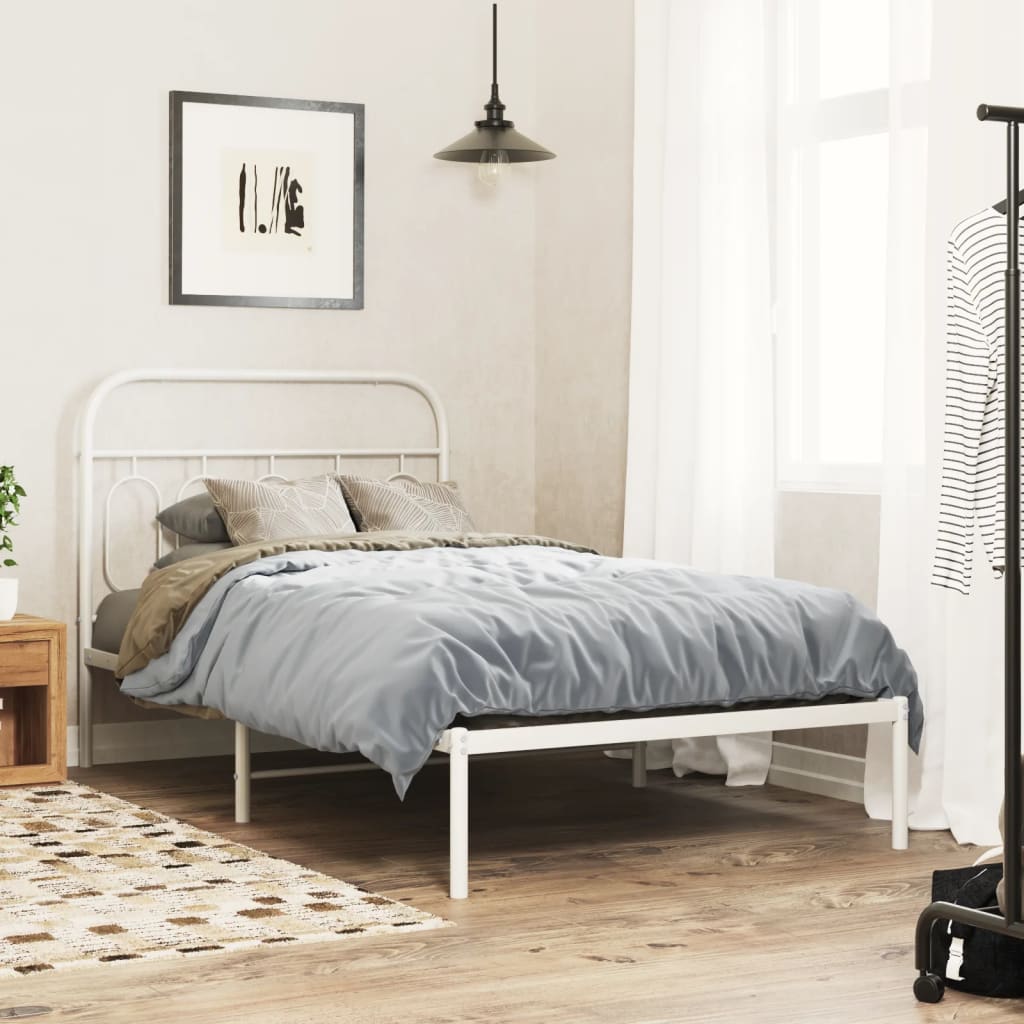 vidaXL Metal Bed Frame without Mattress with Headboard White 107x203cm 1