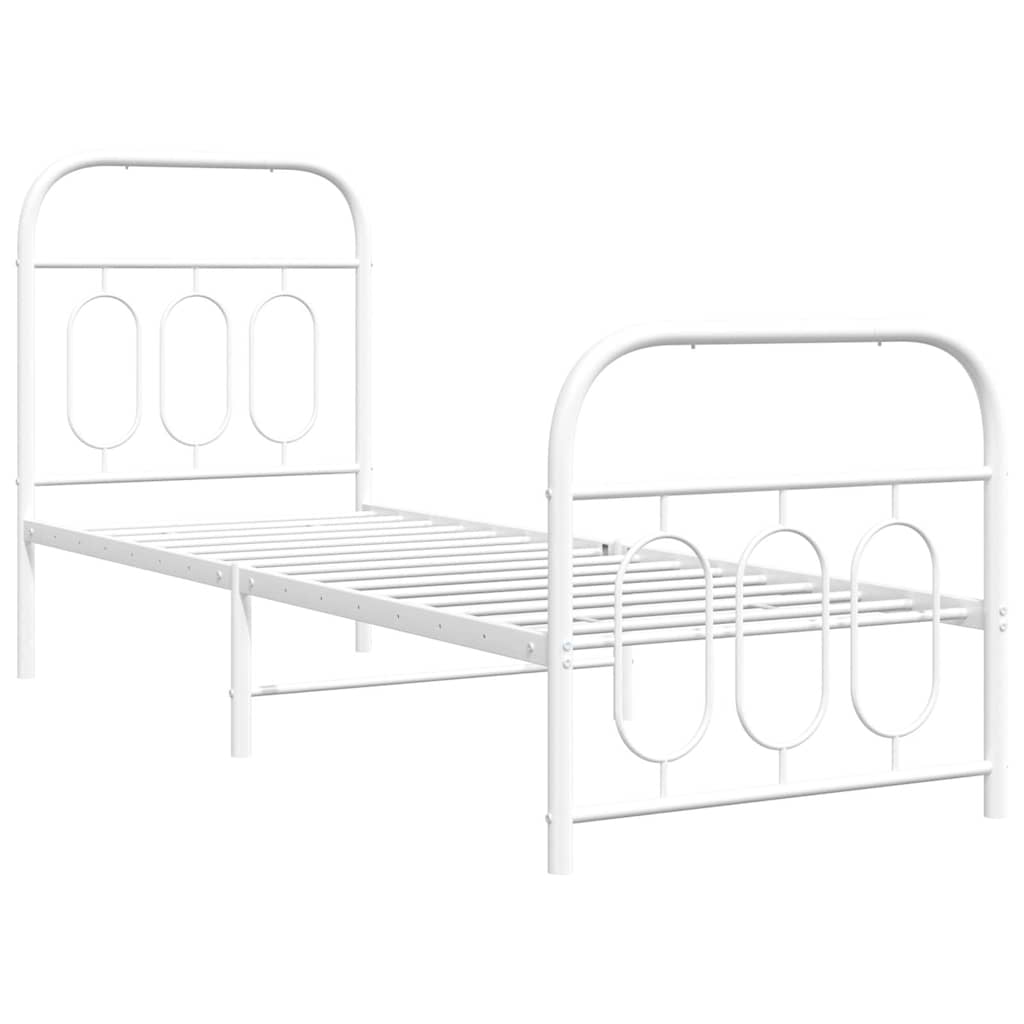 vidaXL Metal Bed Frame without Mattress with Footboard White 75x190cm 3
