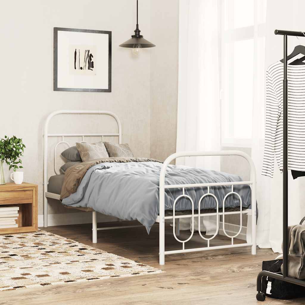 vidaXL Metal Bed Frame without Mattress with Footboard White 75x190cm 1
