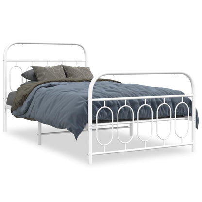 vidaXL Metal Bed Frame without Mattress with Footboard White 100x190cm 2