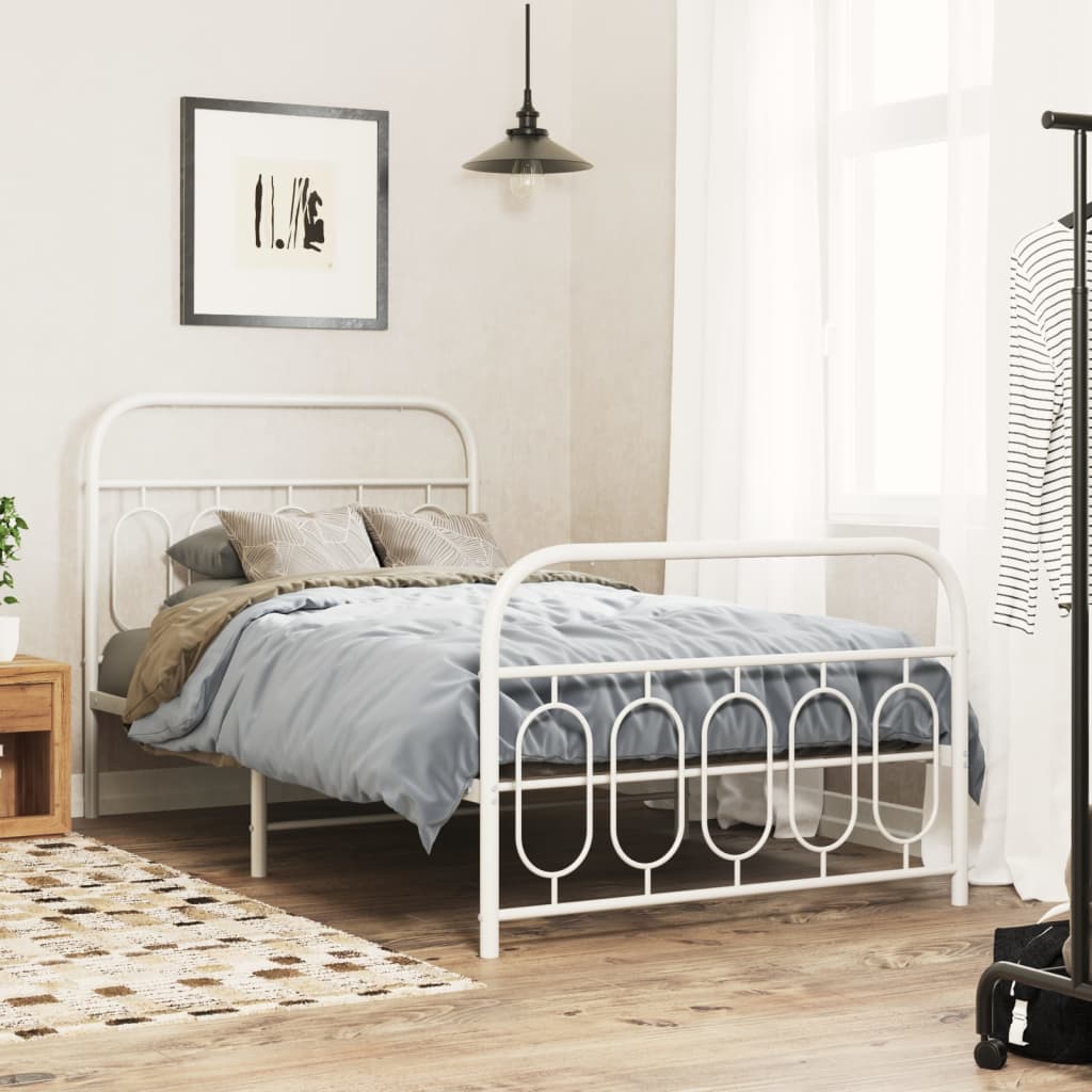 vidaXL Metal Bed Frame without Mattress with Footboard White 100x190cm 1