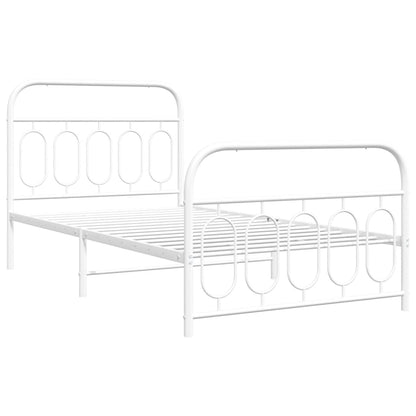 vidaXL Metal Bed Frame without Mattress with Footboard White 100x200cm 3