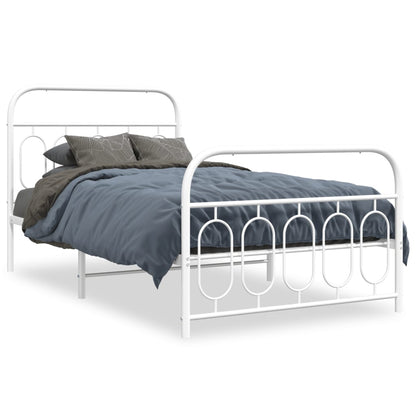 vidaXL Metal Bed Frame without Mattress with Footboard White 107x203cm 2