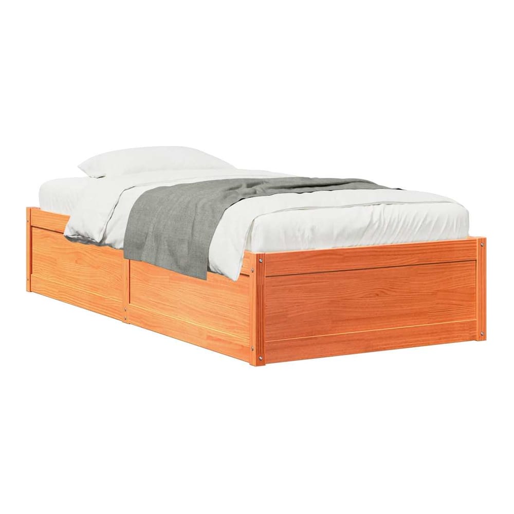 Bed Frame without Mattress Solid Wood Pine Wax brown 75 cm 190 cm