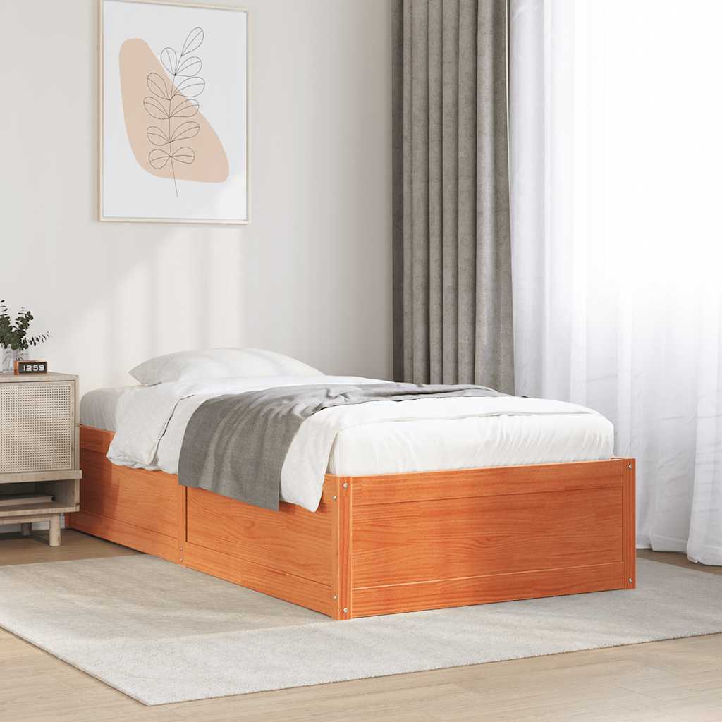 vidaXL Bed Frame without Mattress Wax Brown 75x190 cm Small Single Solid Wood Pine 1