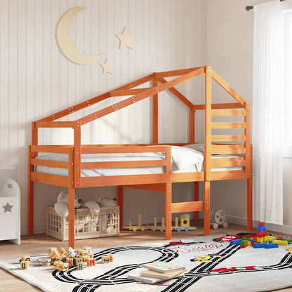 Kids' Bed Roof Solid Wood Pine Wax brown 198 cm 97 cm