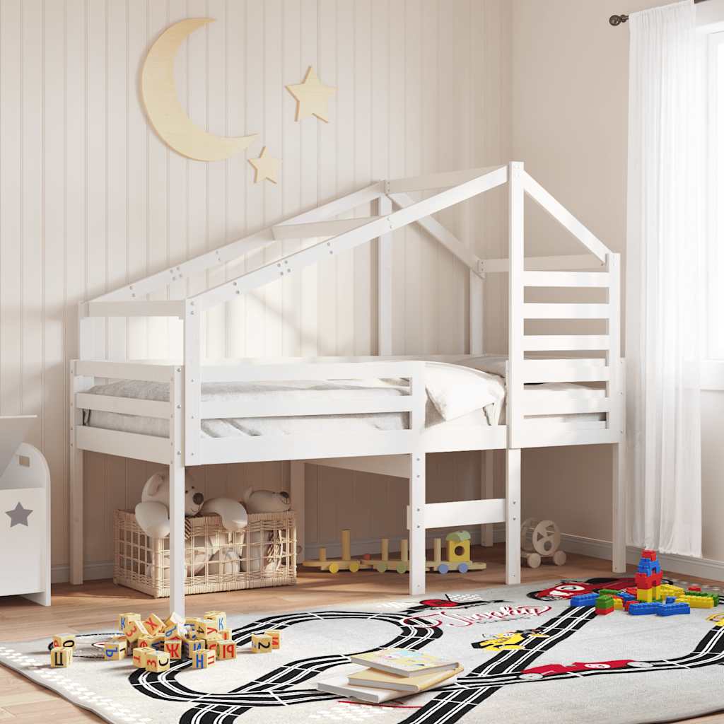Kids' Bed Roof Solid Wood Pine White 188 cm 97 cm